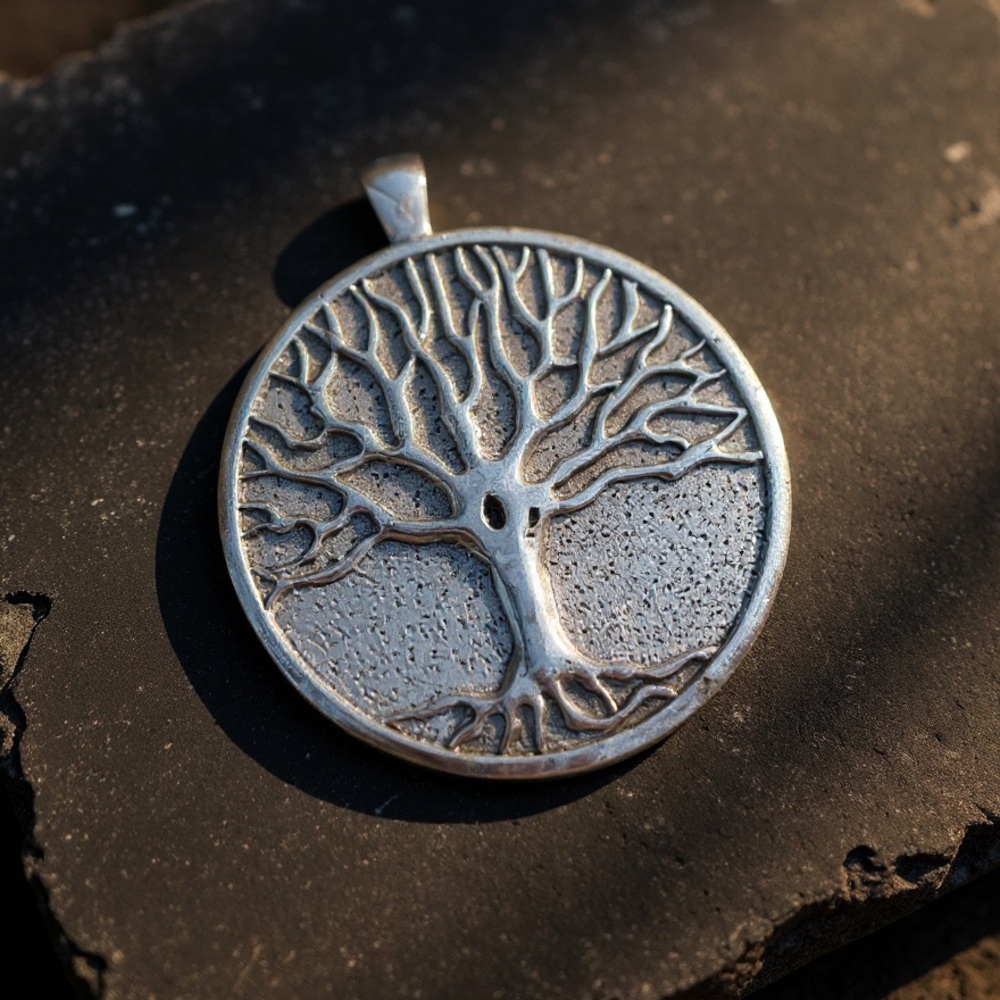 Roman and Sunstone Silver Tree of Life Pendant Large